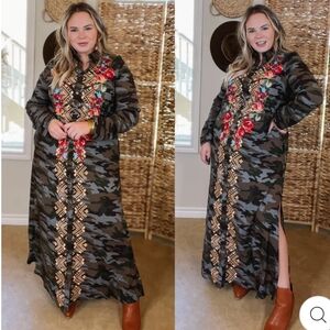 ANDREE by UNIT camo Floral embroidered shirt dress